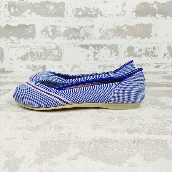 NEW Rothy’s Blue Reflective Stripe Knit Round Toe Slip On Comfort Flats F55